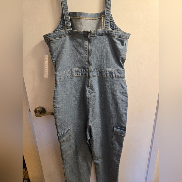 Tinseltown Belted Denim Jumpsuit with Zip and Pockets Square Neck Sleeveless XXL - Picture 2 of 15